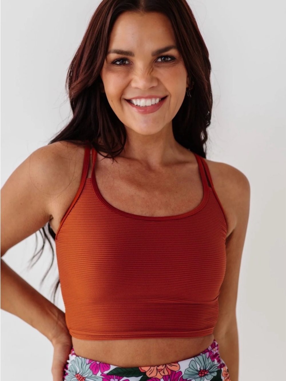 Ribbed Scoop Bikini Top — Rust